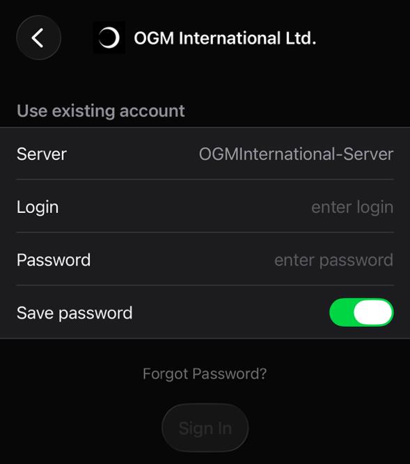 MT5 login screen screenshot